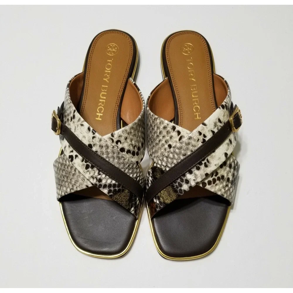 NWOB Tory Burch Delaney Embossed Snake Leather Sandal Slide Aspen Multi 10 $268